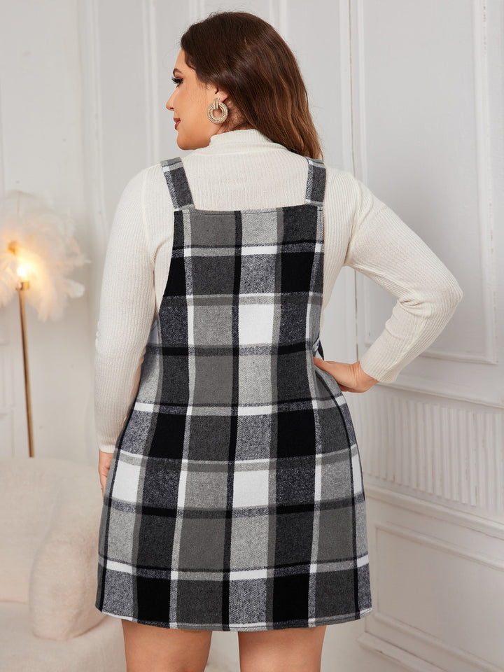 Plus Size Plaid Wide Strap Overall Dress | Trendsi