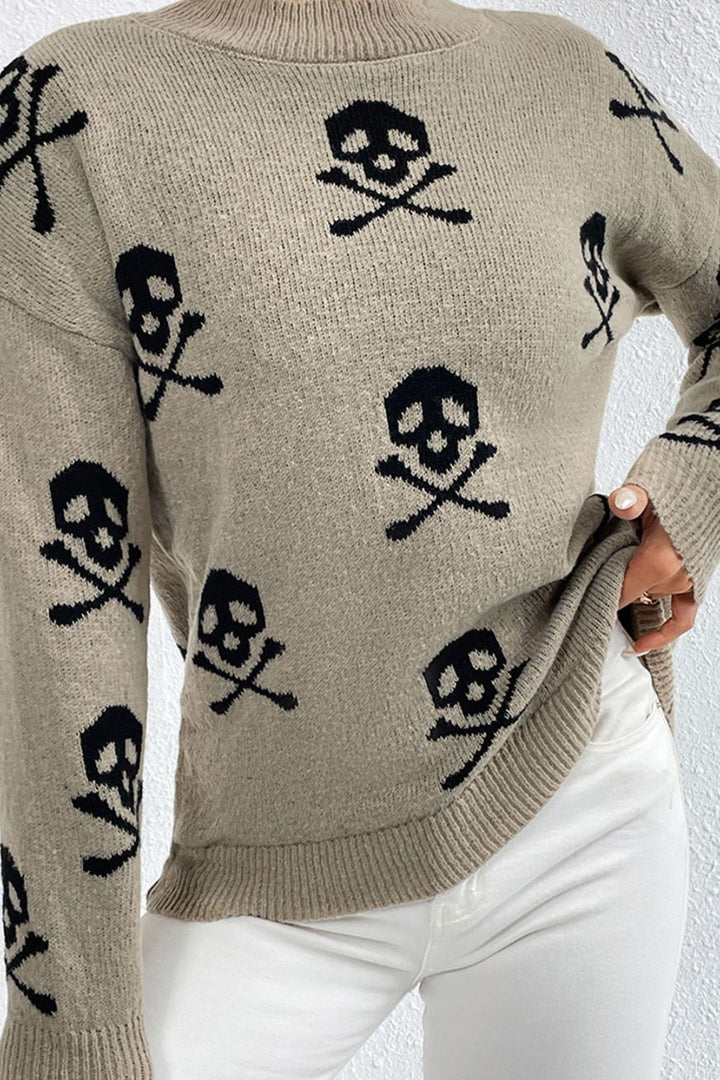 Graphic Mock Neck Dropped Shoulder Sweater | Trendsi