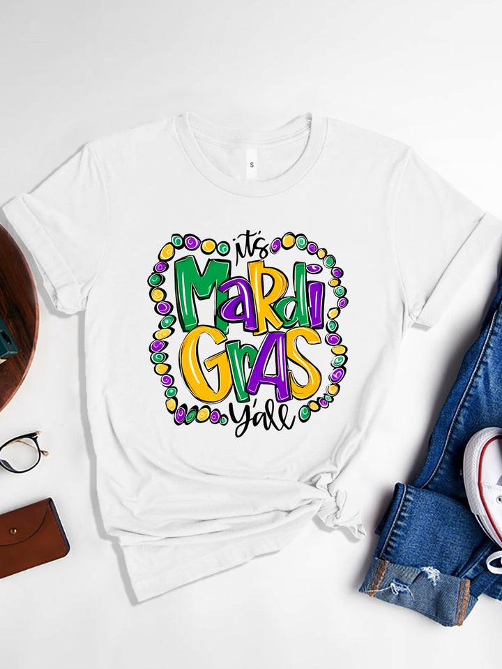 IT'S MARDI GRAS Y'ALL Round Neck T-Shirt | Trendsi