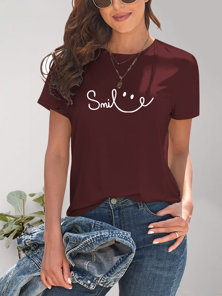 SMILE Round Neck Short Sleeve T-Shirt | Trendsi