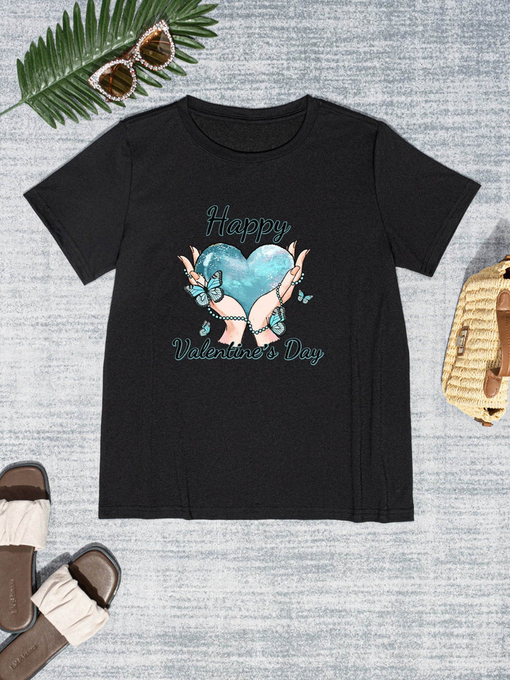 HAPPY VALENTINE'S DAY Round Neck Short Sleeve T-Shirt | Trendsi