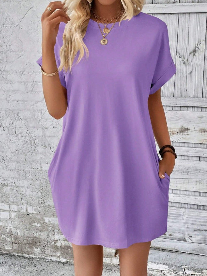 Pocketed Round Neck Short Sleeve Dress | Trendsi