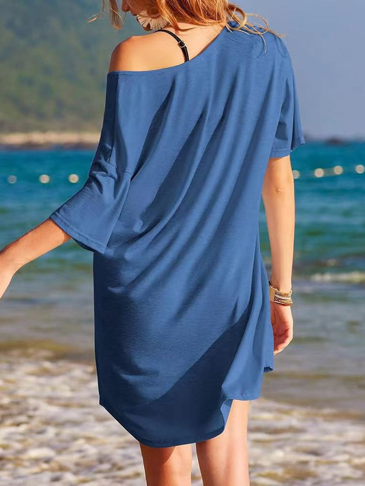 Pocketed V-Neck Short Sleeve Tee Dress | Trendsi