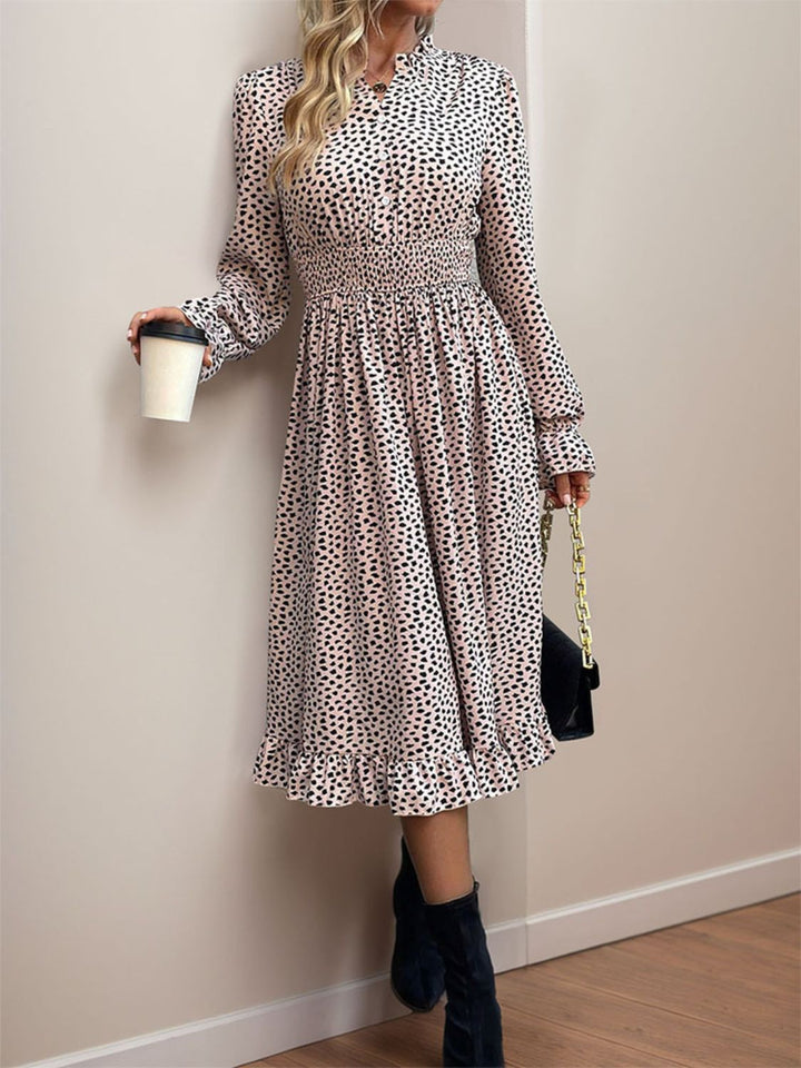 Ruched Ruffled Leopard Long Sleeve Dress | Trendsi