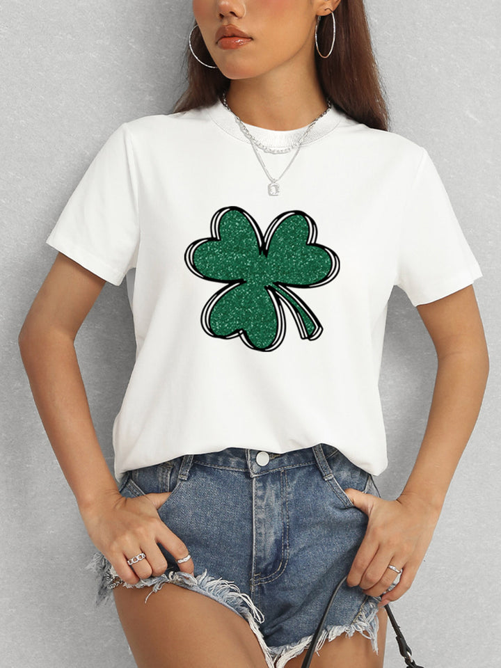 Lucky Clover Round Neck T-Shirt | Trendsi