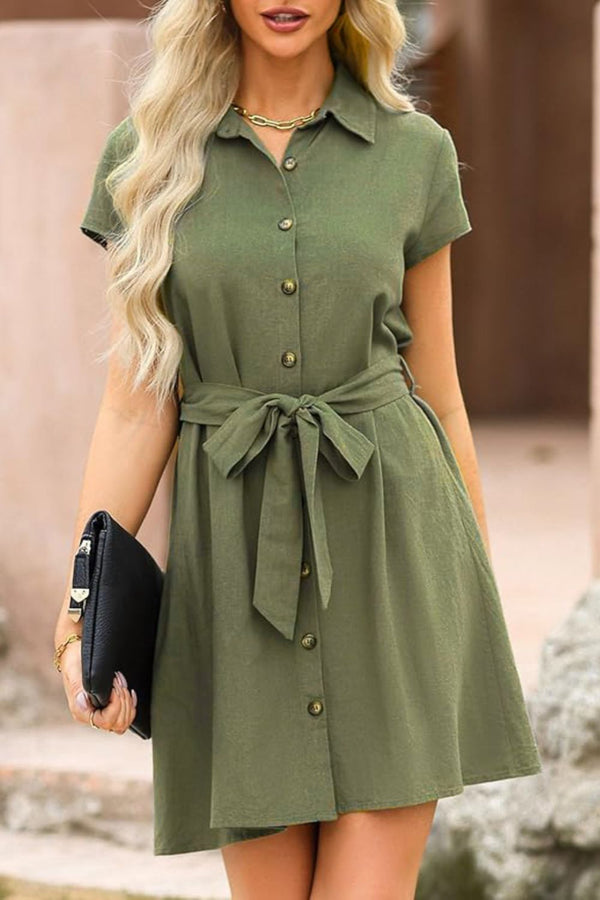 Tied Button Up Short Sleeve Dress | Trendsi