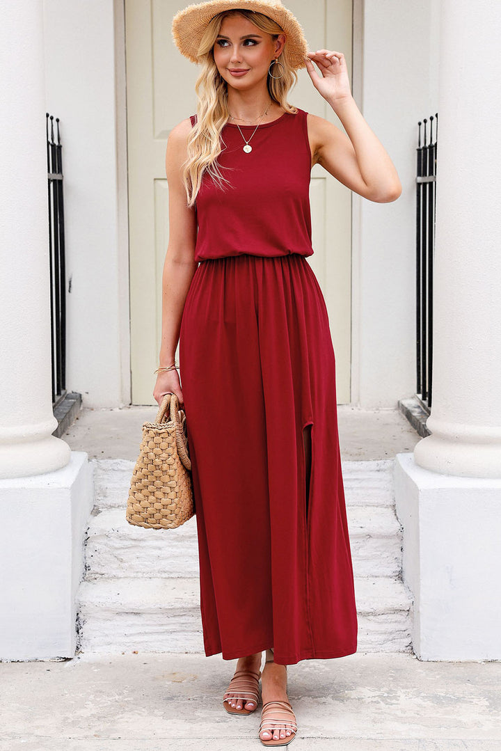 Slit Round Neck Sleeveless Dress | Trendsi