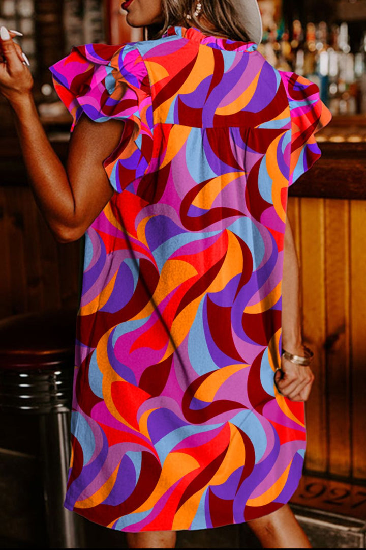 Ruffled Contrast Print Cap Sleeve Mini Dress | Trendsi