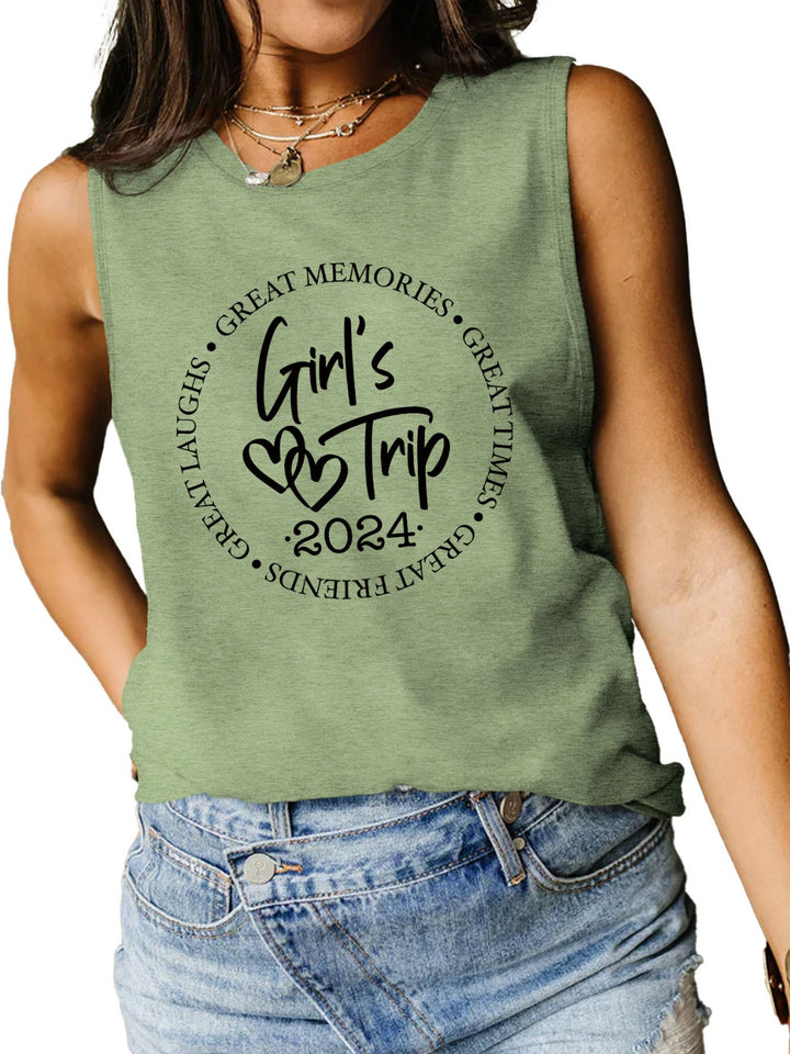 Letter Graphic Round Neck Tank | Trendsi