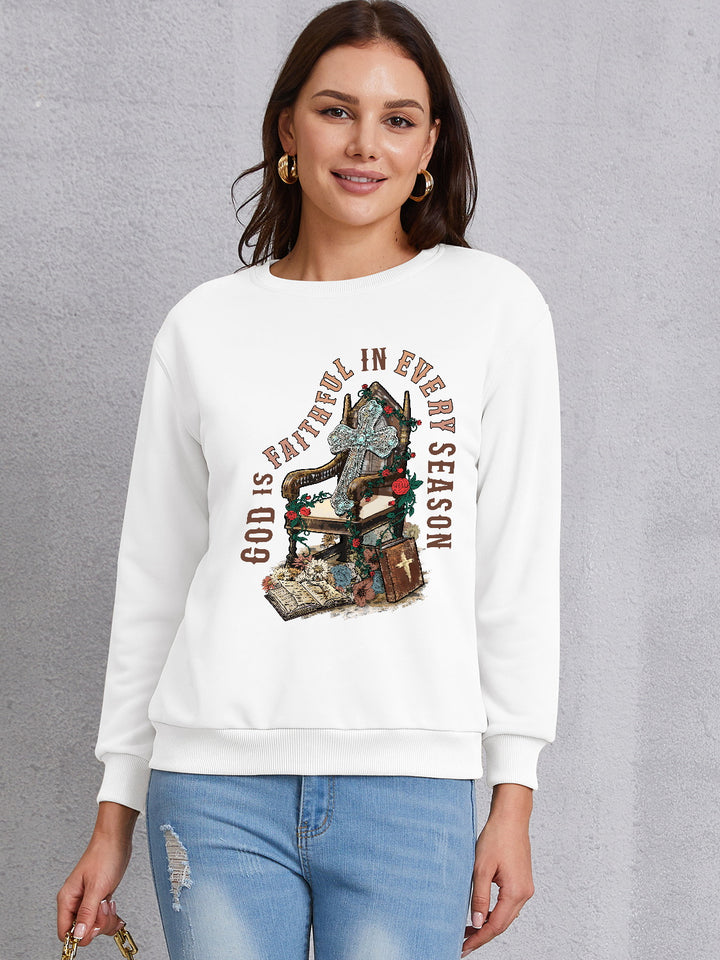 Graphic Round Neck Dropped Shoulder Sweatshirt | Trendsi