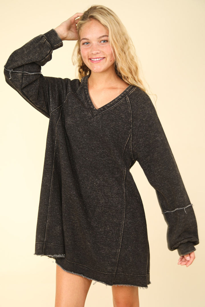 VERY J Mineral Washed Oversized A-Line Mini Dress | Trendsi