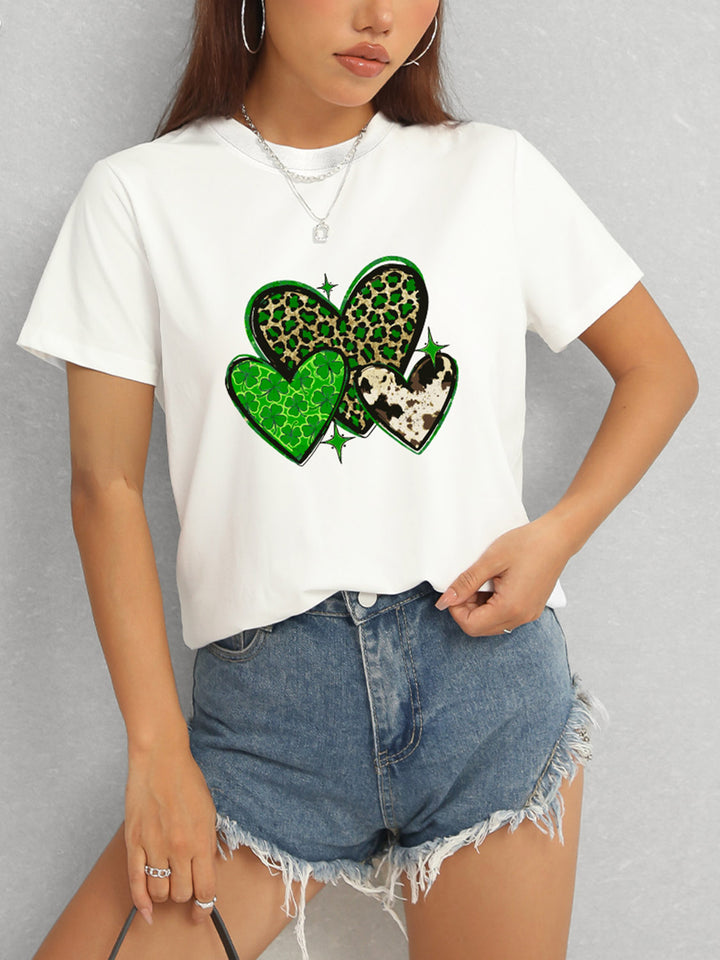 Heart Round Neck Short Sleeve T-Shirt | Trendsi