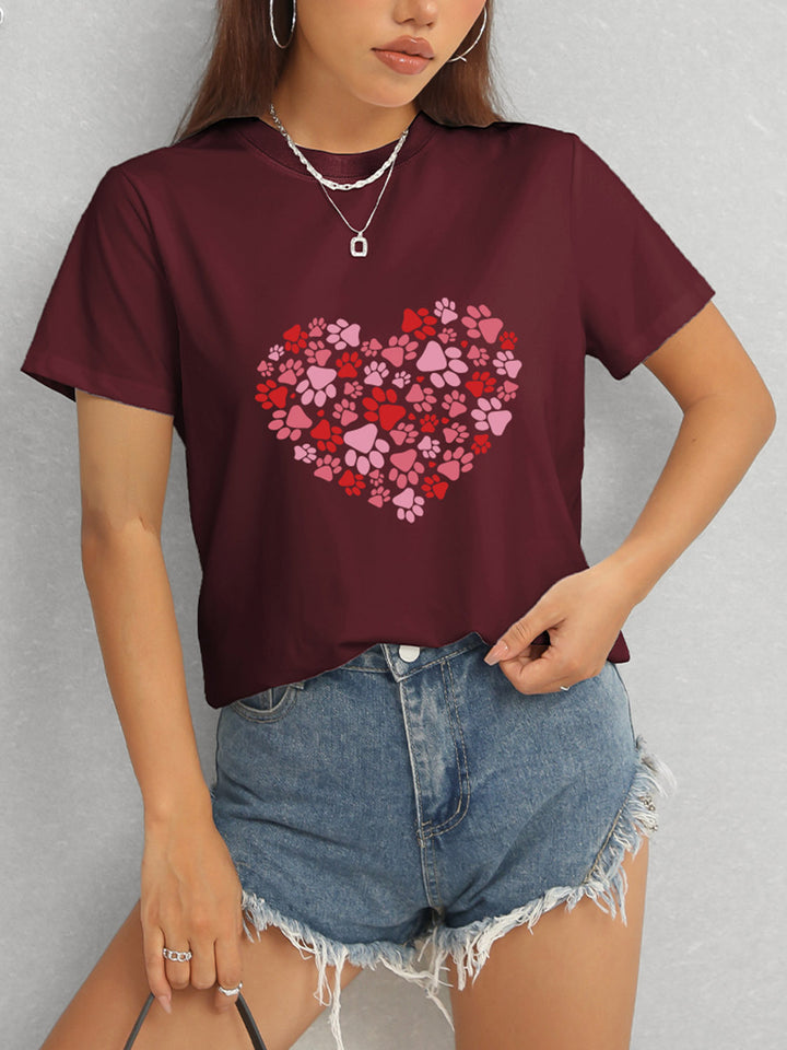 Heart Round Neck Short Sleeve T-Shirt | Trendsi