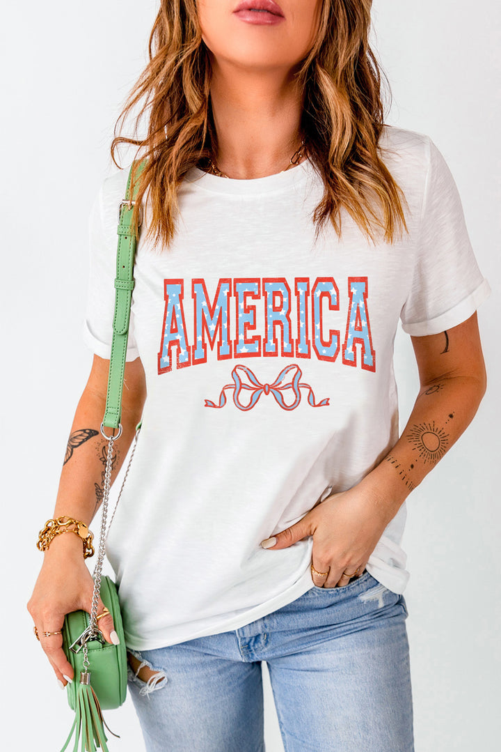 AMERICA Round Neck Short Sleeve T-Shirt | Trendsi