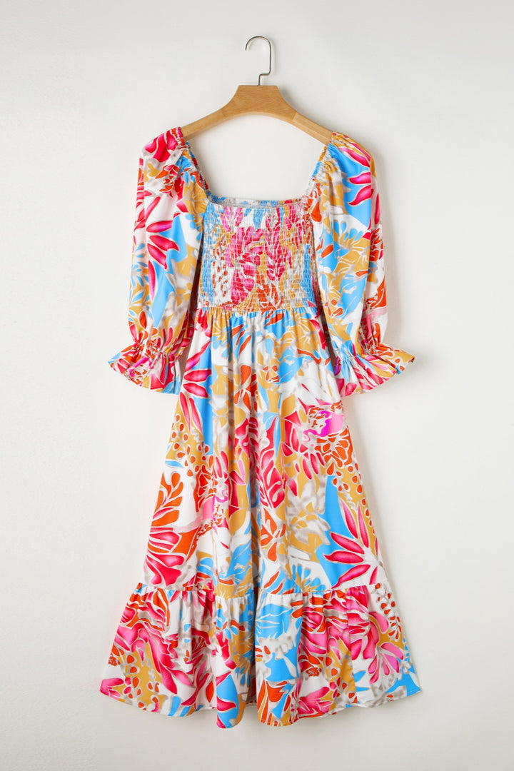 Smocked Printed Half Sleeve Midi Dress | Trendsi