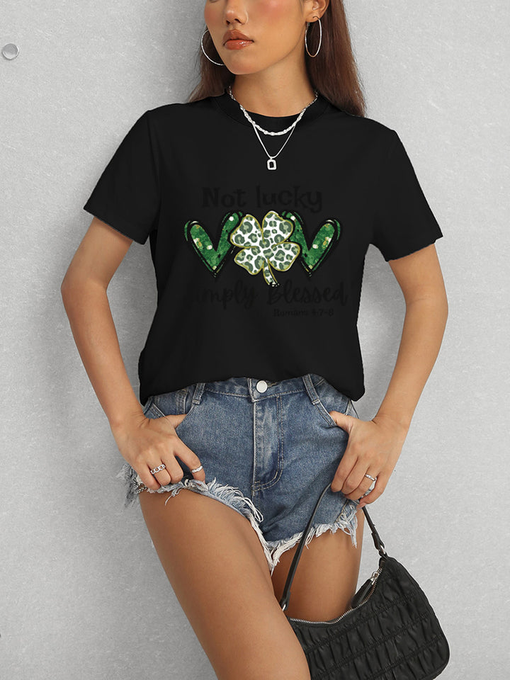 Lucky Clover Round Neck Short Sleeve T-Shirt | Trendsi