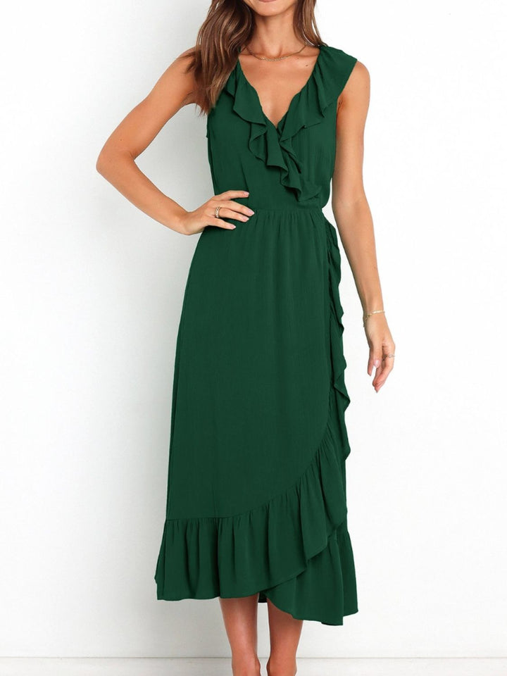 Ruffled Surplice Sleeveless Midi Dress | Trendsi