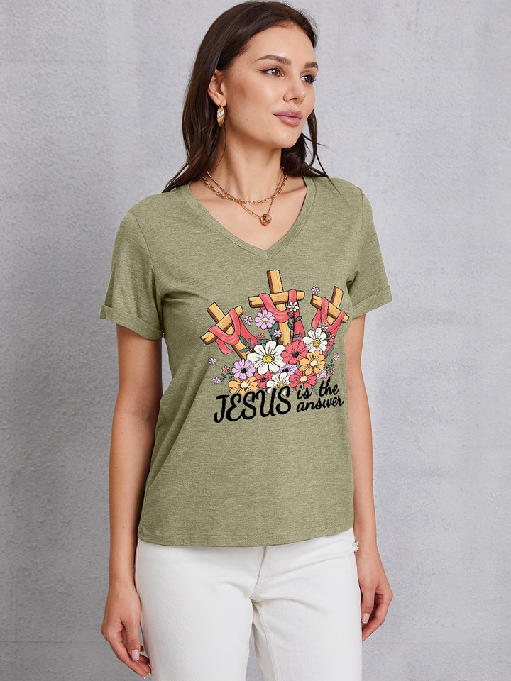 JESUS IS THE ANSWER V-Neck T-Shirt | Trendsi