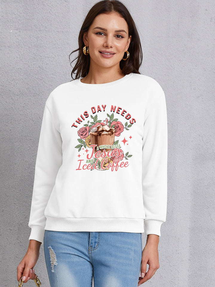 Letter Graphic Round Neck Sweatshirt | Trendsi