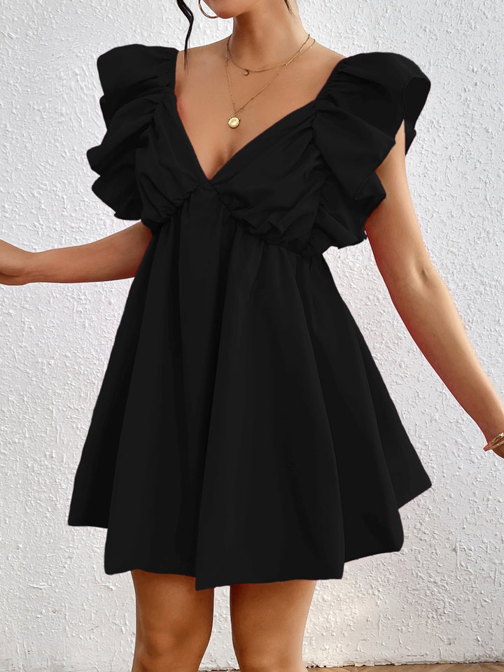 Ruffled V-Neck Cap Sleeve Mini Dress | Trendsi