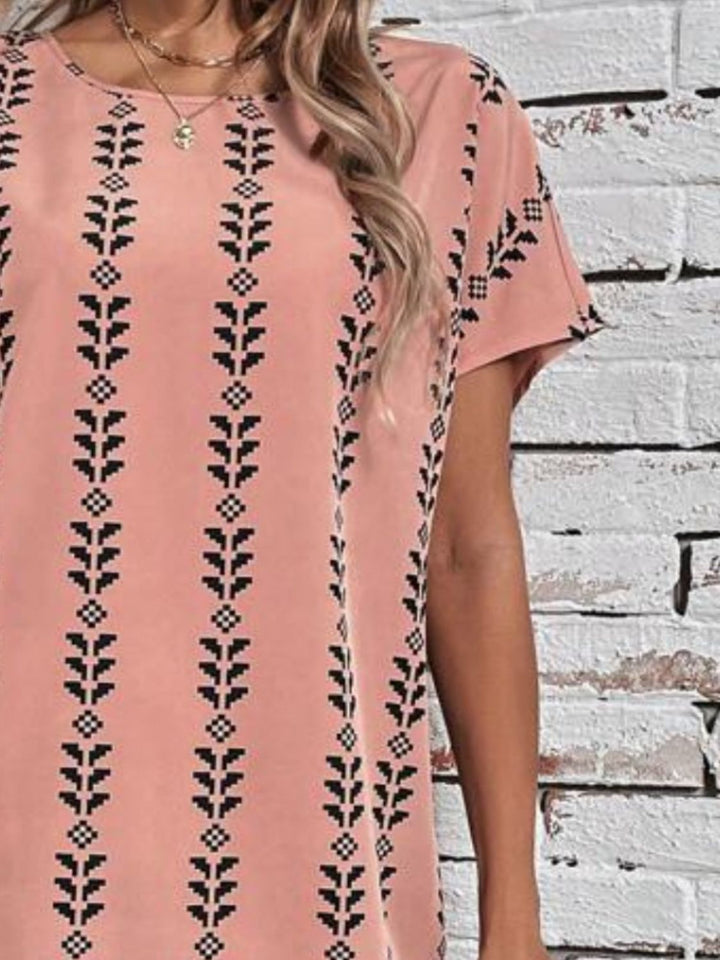 Printed Round Neck Short Sleeve Dress | Trendsi