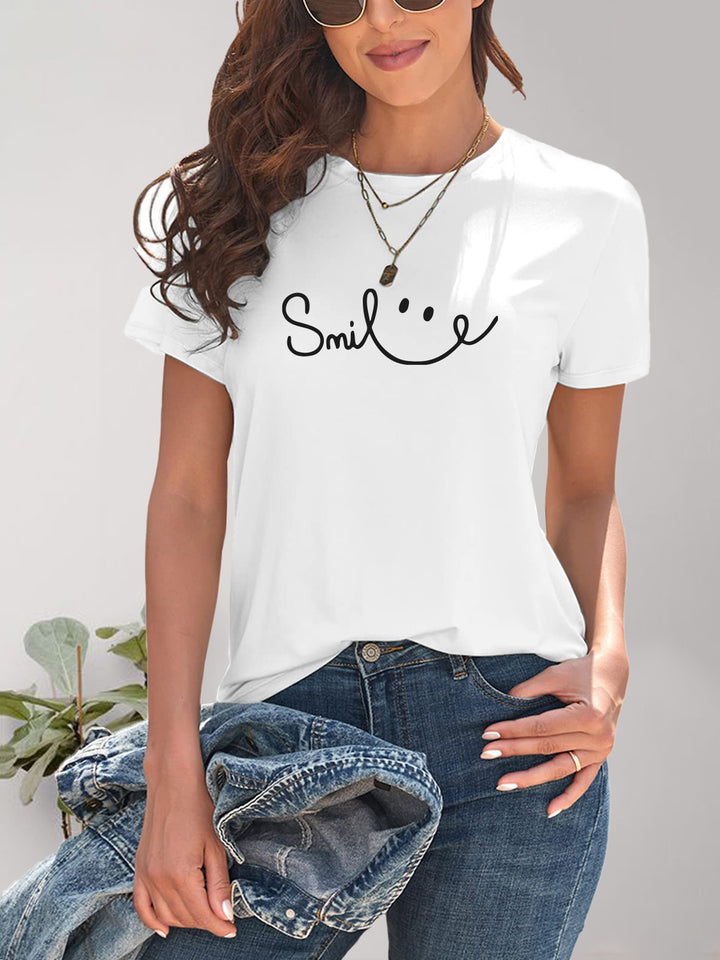 SMILE Round Neck Short Sleeve T-Shirt | Trendsi