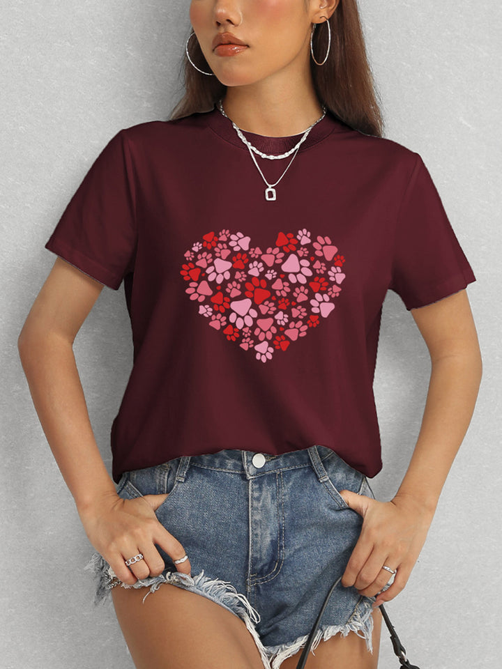 Heart Round Neck Short Sleeve T-Shirt | Trendsi