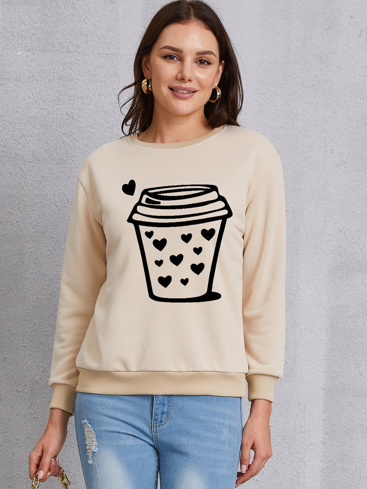 Coffee Graphic Round Neck Sweatshirt | Trendsi