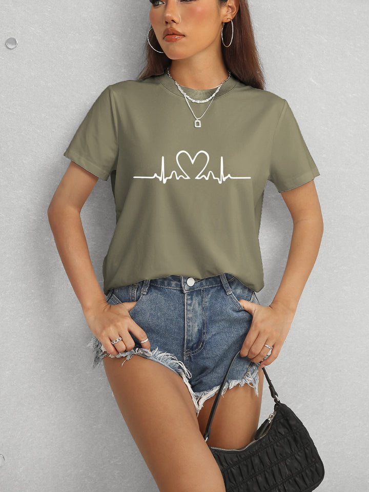 Heart Round Neck Short Sleeve T-Shirt | Trendsi