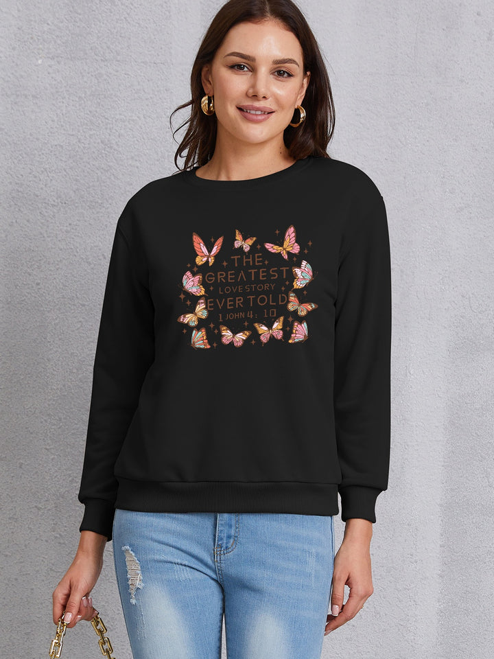 THE GREATEST LOVESTORY EVERTOLD Round Neck Sweatshirt | Trendsi