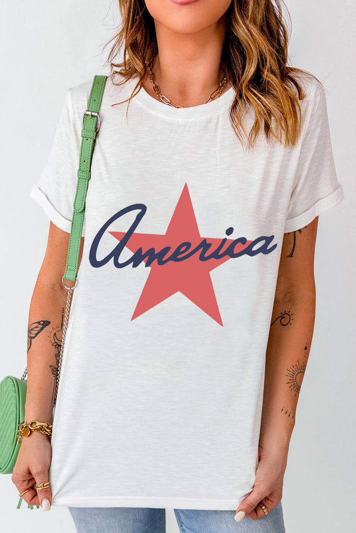 Star Round Neck Short Sleeve T-Shirt | Trendsi