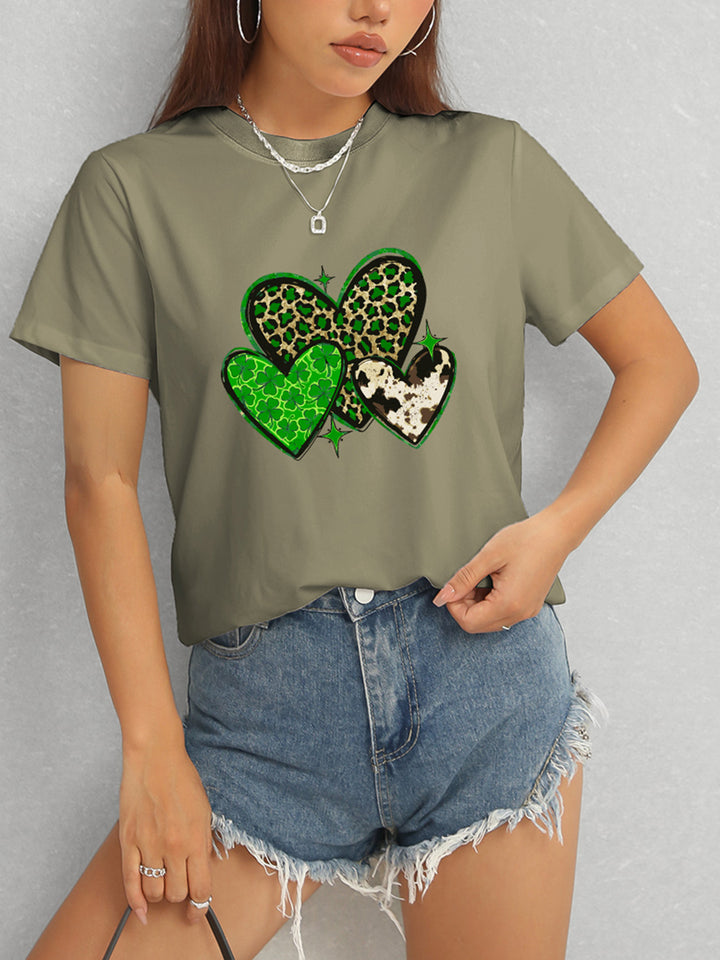 Heart Round Neck Short Sleeve T-Shirt | Trendsi