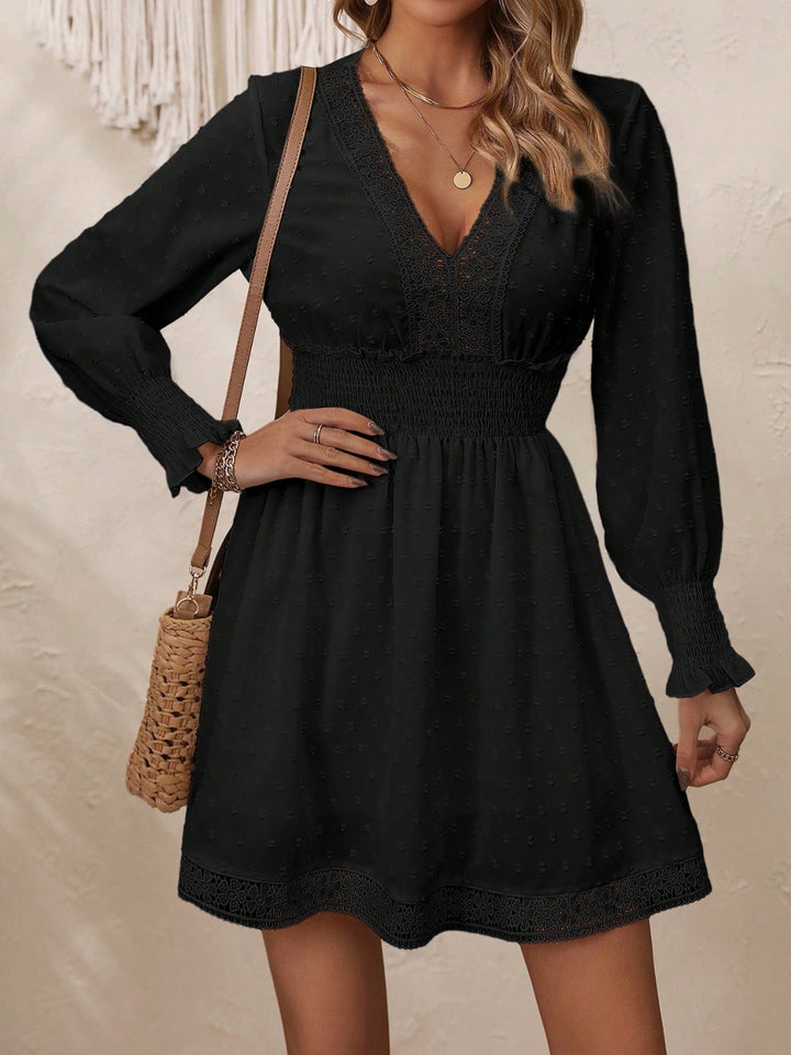 Lace Detail V-Neck Long Sleeve Dress | Trendsi