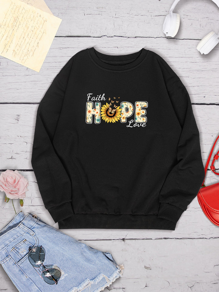 FAITH HOPE LOVE Round Neck Sweatshirt | Trendsi