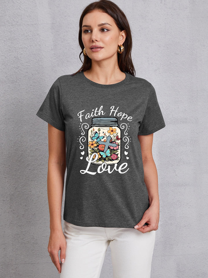 FAITH HOPE LOVE Round Neck T-Shirt | Trendsi