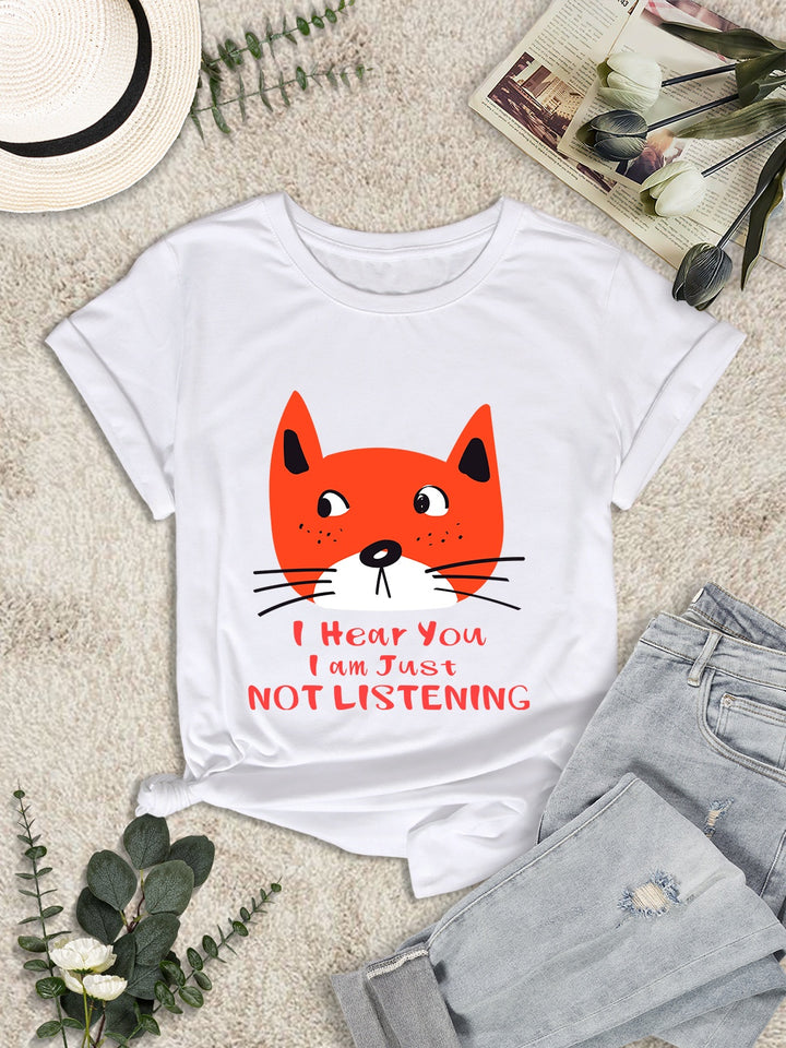 I HEAR YOU I AM JUST NOT LISTENING Round Neck T-Shirt | Trendsi