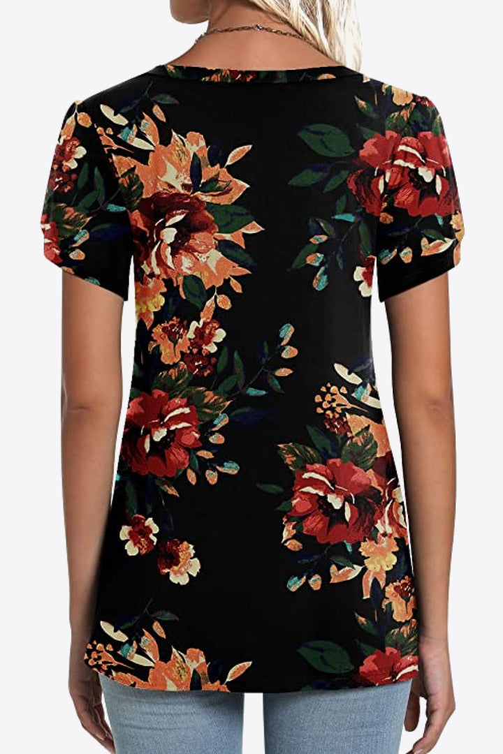 Printed Petal Sleeve V-Neck Blouse | Trendsi