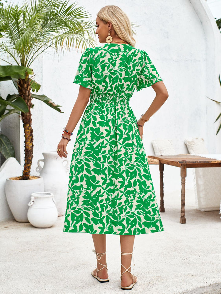 Printed Surplice Short Sleeve Midi Dress | Trendsi