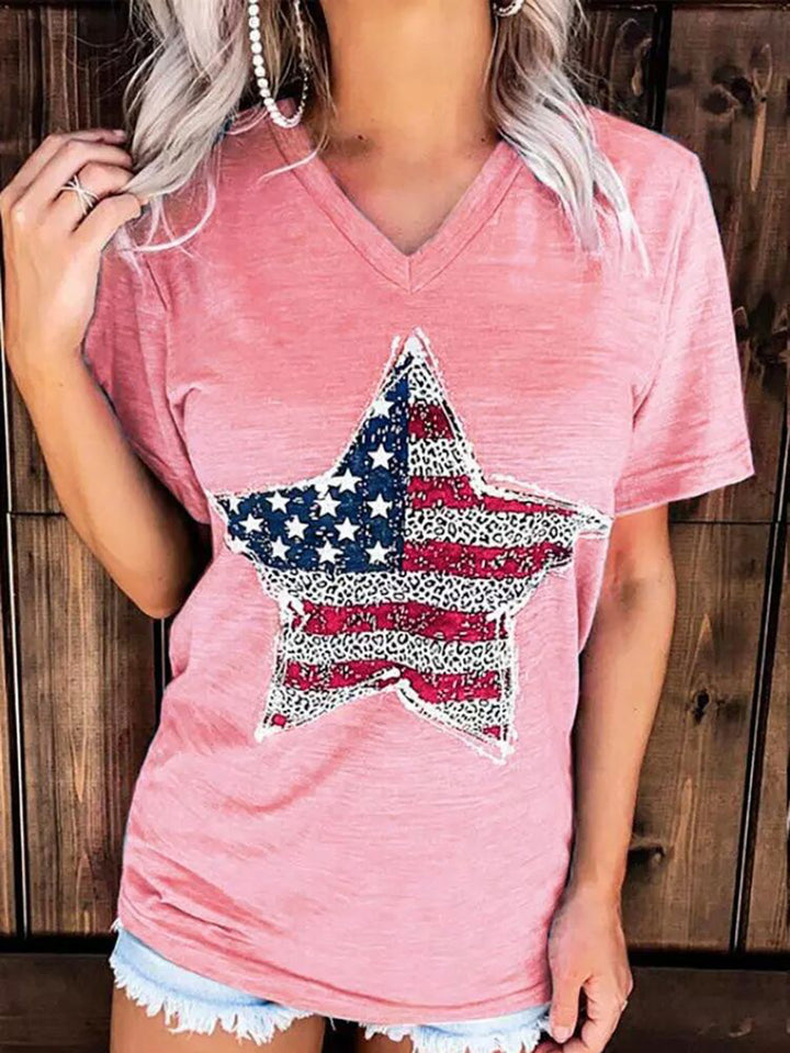 US Flag Graphic V-Neck Short Sleeve T-Shirt | Trendsi