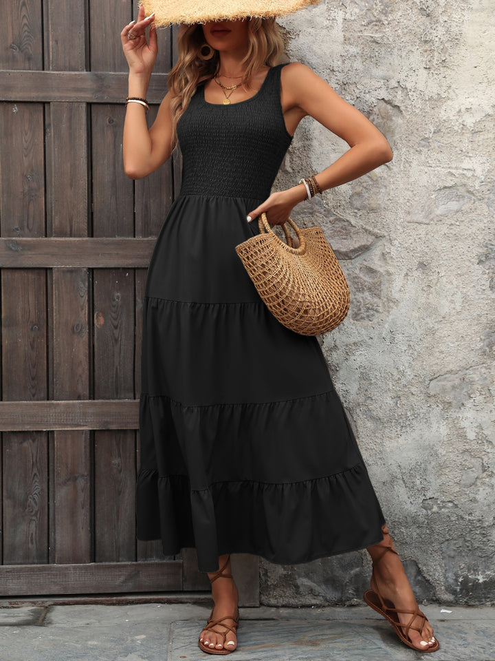 Smocked Scoop Neck Sleeveless Tank Dress | Trendsi