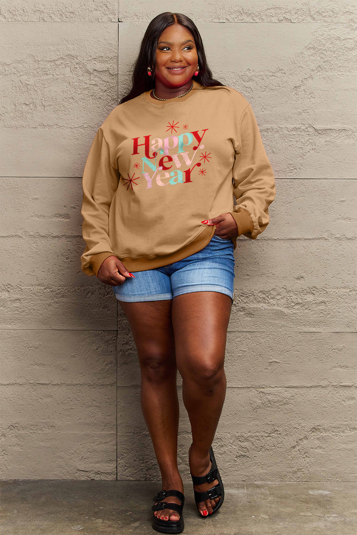 Simply Love Full Size HAPPY NEW YEAR Round Neck Sweatshirt | Trendsi