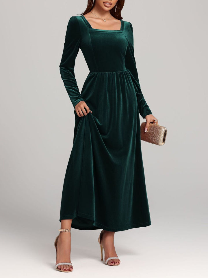 Velvet Square Neck Long Sleeve Dress | Trendsi