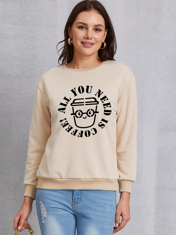 ALL YOU NEED IS COFFEE Round Neck Sweatshirt | Trendsi