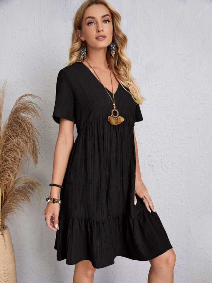 Full Size V-Neck Short Sleeve Dress | Trendsi