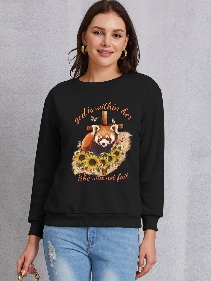 Graphic Round Neck Long Sleeve Sweatshirt | Trendsi