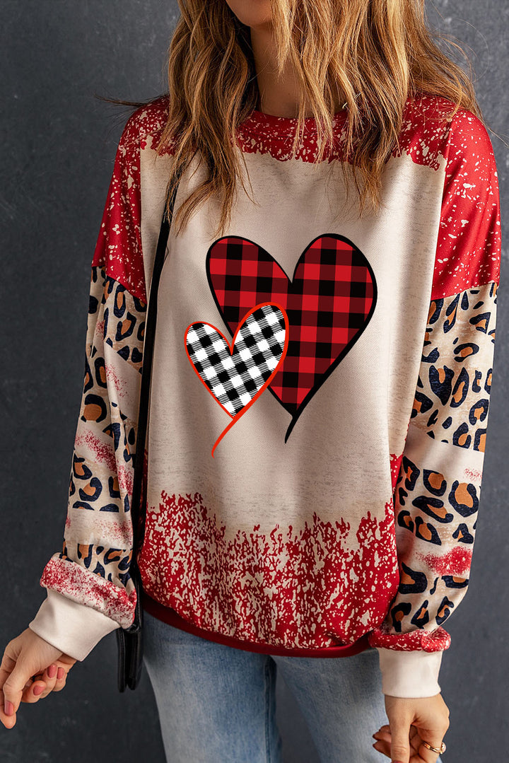 Heart Leopard Round Neck Sweatshirt | Trendsi