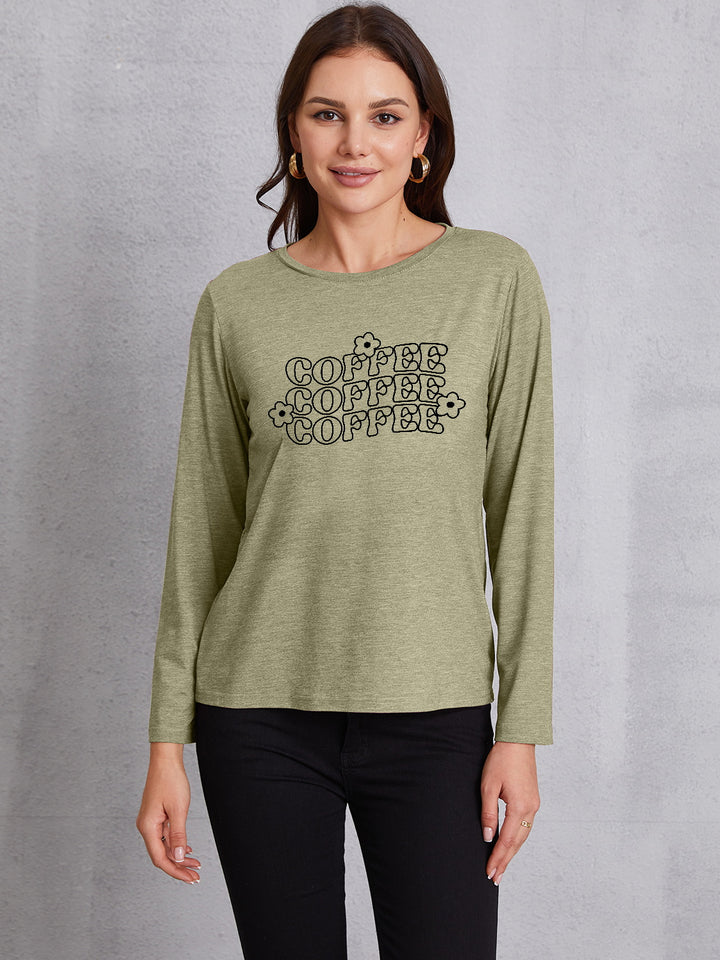 COFFEE Round Neck Long Sleeve T-Shirt | Trendsi