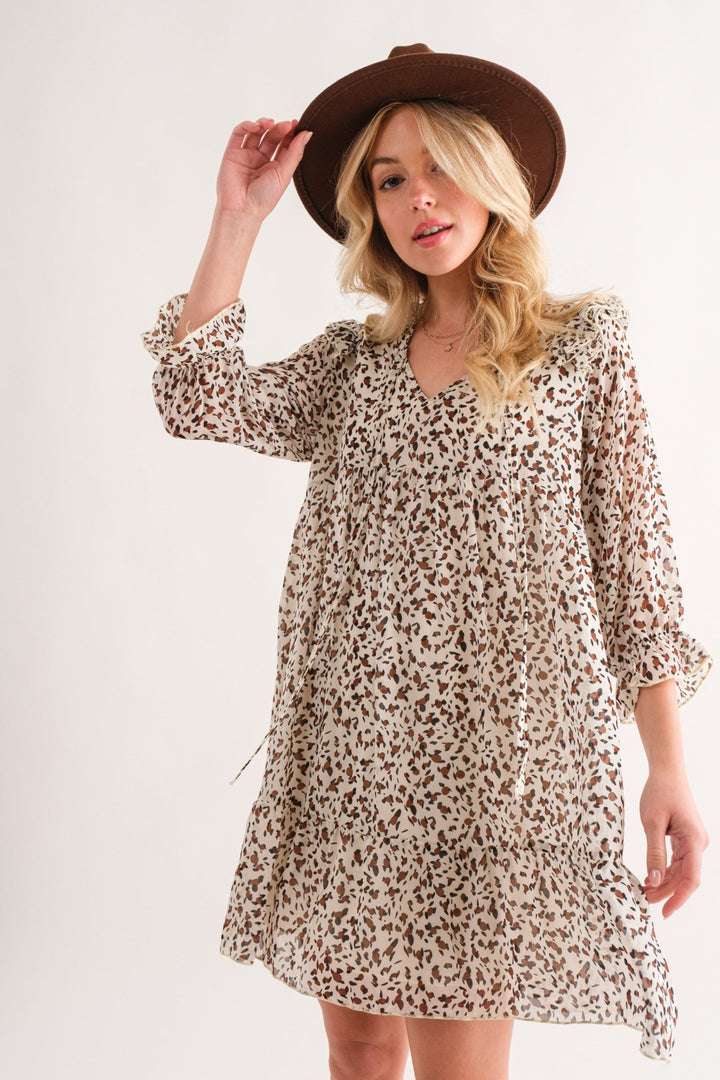 And The Why Leopard Ruffle Hem Woven Mini Dress | Trendsi