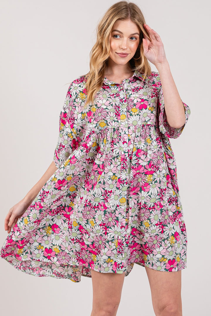 SAGE + FIG Floral Button Down Mini Shirt Dress | Trendsi