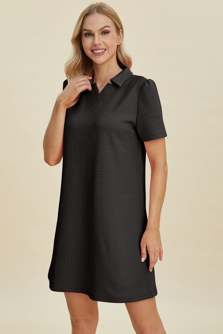 Double Take Full Size Texture Short Sleeve Dress | Trendsi